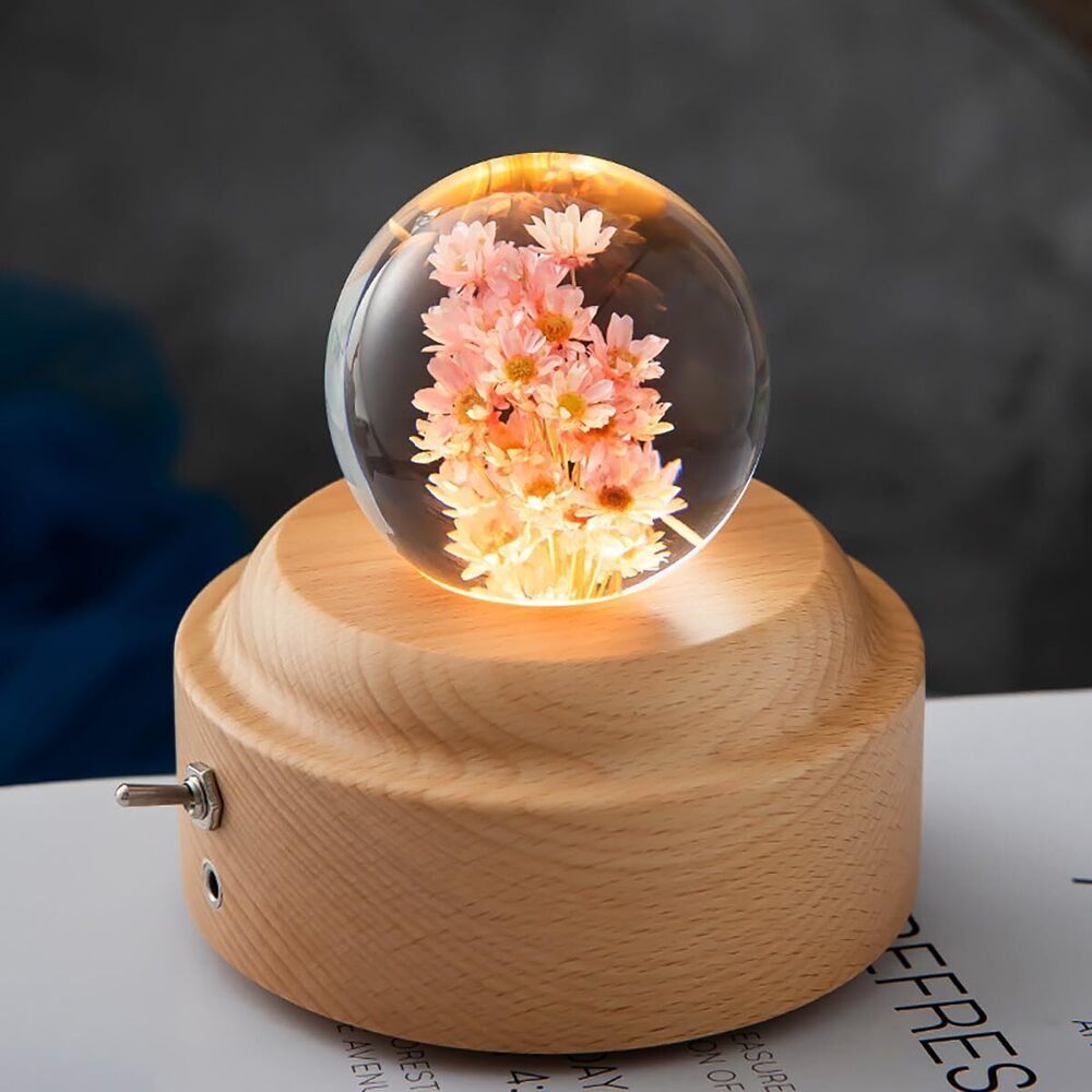 3379 1 Pieces Wooden Red Daisy Wind-Up Music Box with night light You are